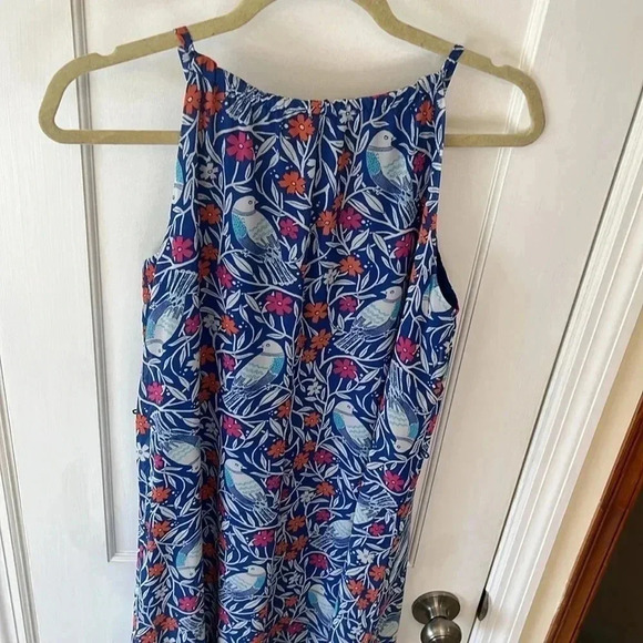 Old Navy Dress Long Women Small Bird Floral Print Blue Sleeveless Lined Cottage - Picture 5 of 17